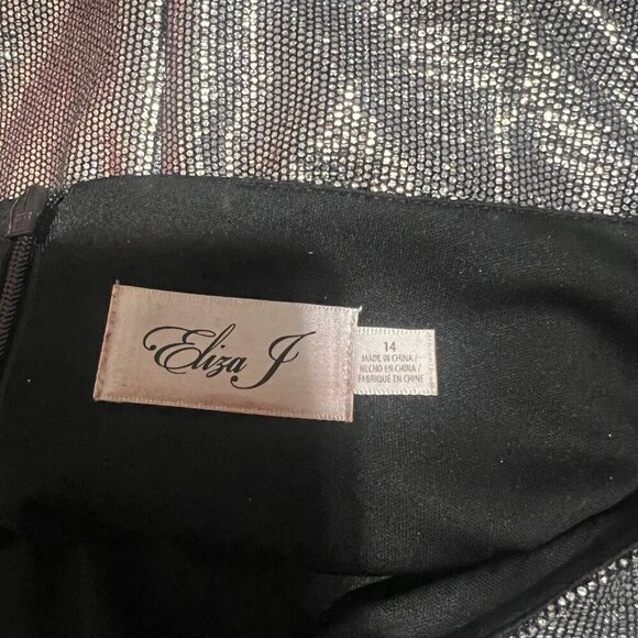 Eliza J Silver Metallic Dress Puff Sleeves Jersey Cocktail Plus Size 14 - Picture 7 of 7